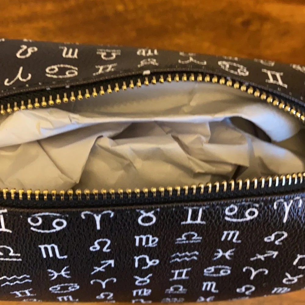 NWT Imoshion Astrology Zodiac Cosmetic Bag Gold Zip Pouch 10x7